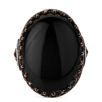 925 Sterling Store Sølv Halvmåne-Star Herre Ring med Sort Onyx Sten Mode tyrkisk Premium Kvalitet Håndlavet Jawelery