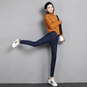 Nyligt Kvinder, Høj Talje Termisk Jeans Fleece Foret Denim Bukser som er Elastiske Bukser, Tynde Bukser m99