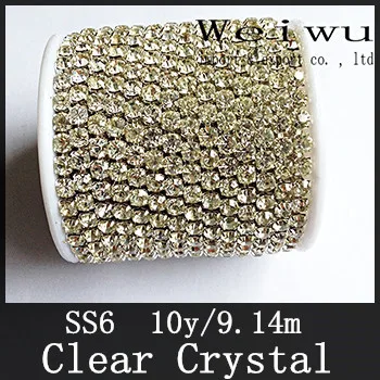 Højde Kvalitet 10 M Sølv Base SS6 Klare Strass Crystal Rhinsten Kop Kæde