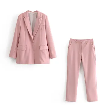 2020 Afslappet Kvinder Pink Blazer Til Efteråret Enkelt Knap Lange Ærmer Kvindelige Kontor Bukser Blazer Passer Til Damer Vinter Outwear