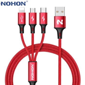 2stk/masse NOHON 3-I-1 USB-Kabel 2 I 1 Til iPhone, 8 X 7 6 6S Plus 5 5S Samsung Xiaomi Lenovo Micro Type C Hurtig Opladning Kabler