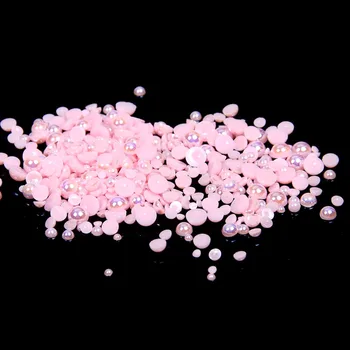 Jelly Lt. Pink AB Farve 1,5 mm~12mm Alle Size Valg Fladskærms tilbage ABS rundt Halvdelen Pearl perler, imiteret plastic halvdelen pearl perler