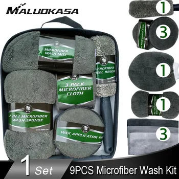 9pcs bilvask Kit Car Cleaning Microfiber Håndklæde Bil Detaljer Børste, Svamp Værktøjer Rag til Biler Ævle Håndklæder til Køkkenet