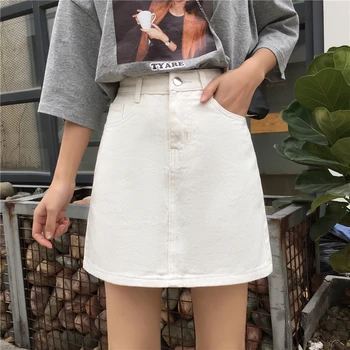 Sort Denim Jeans Kvinder Nederdele Med Høj Talje Slim Fit Nederdel, Casual Simple Mini-Nederdele Koreanske Vintage Harajuku Plus Size W974