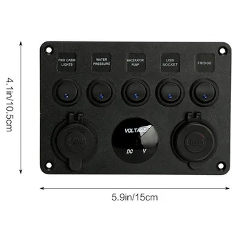 5 Bande-Rocker Switch Panel LED Digital Voltmeter Dual USB Port IP68 Vandtæt Rocker Switch Til RV Bil, Båd, Lastbil, Båd DIY