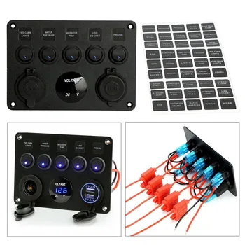 5 Bande-Rocker Switch Panel LED Digital Voltmeter Dual USB Port IP68 Vandtæt Rocker Switch Til RV Bil, Båd, Lastbil, Båd DIY