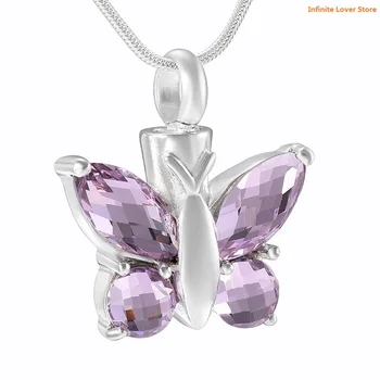 IJD8497 Fancy Pink Butterfly Kremering Smykker Vedhæng Urn Minde Halskæde-Engros Krystal Sommerfugl Urner til Aske