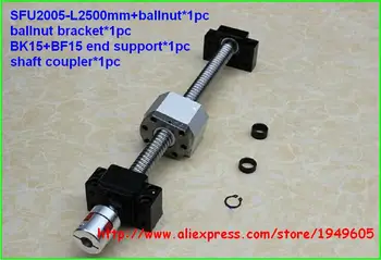RM2005 Ballscrew SFU2005 2500mm Bolden skrue + BK/BF15 Ende Support + 2005 ballnut beslag + 8x12mm Fleksibel akselkobling