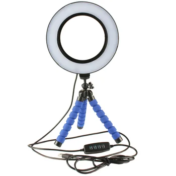 Dæmpbar LED Lys Ring Mini Fleksibel Svamp Blæksprutte Trefod til Smartphone, Kamera, YouTube Self-Portrait Optagelse Makeup