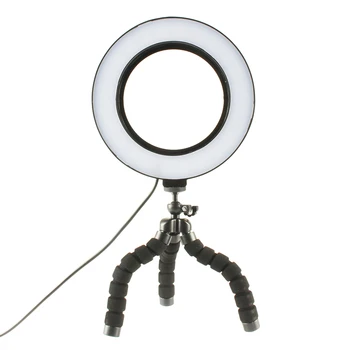 Dæmpbar LED Lys Ring Mini Fleksibel Svamp Blæksprutte Trefod til Smartphone, Kamera, YouTube Self-Portrait Optagelse Makeup