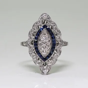 Bamos Søde Kvindelige Blå Finger Ring Stor Luksus CZ Sten Ring i Sølv Farve, Smykker, Vintage Part vielsesringe For Kvinder 1584