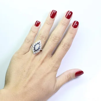 Bamos Søde Kvindelige Blå Finger Ring Stor Luksus CZ Sten Ring i Sølv Farve, Smykker, Vintage Part vielsesringe For Kvinder