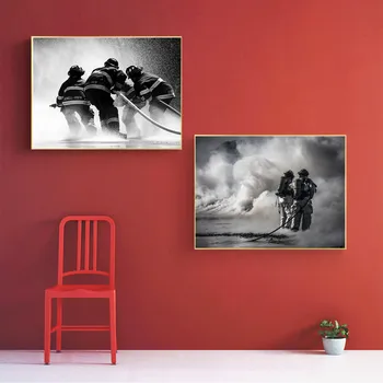 Sort og Hvid Brandmand Olie Maleri Hængende Billede Plakat tryk på Lærred Maleri på Væg Kunst, Stue, boligindretning