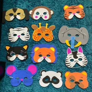 12pcs Dyr Maske Fødselsdag Part Forsyninger EVA Skum Tegnefilm Masker Part, Kids Dress Up Kostume Zoo Jungle Safari Fest Dekoration