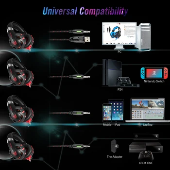 Onikuma K2A Gaming Hovedtelefoner Wired Stereo PS4 Gaming Headset Casque Gamer Headset Med Mikrofon Til PC, Xbox, En /Laptop LED-Lys