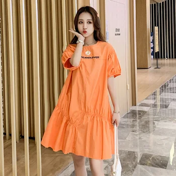9397# Sommeren koreansk Mode Bomuld Barsel Kjole Løs Tøj til Gravide Kvinder Sød Graviditet Casual Tøj
