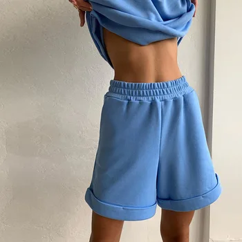 Minimalistisk Enkle Design Sweatsuits Shorts Suit Kvinder To Stykke Tøj 2020 Efteråret Lange Ærmer Casual Løs Sport Streetwear