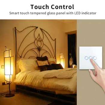 Bingoelec WIFI 3 Gang 1-Vejs Switch Krystal Glas Panel Touch vægkontakt Smart Home Automation Trådløse Ved Alexa Tuya Kontrol