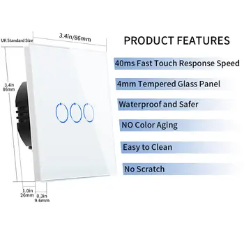 Bingoelec WIFI 3 Gang 1-Vejs Switch Krystal Glas Panel Touch vægkontakt Smart Home Automation Trådløse Ved Alexa Tuya Kontrol