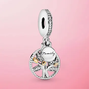 HOT SALG 925 Sterling Sølv Mousserende stamtræ Heart Charm Perler Passer Oprindelige Pandora Armbånd Halskæde Smykker