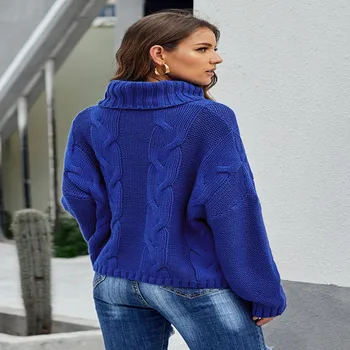 Nye 2020 Efteråret og Vinteren Fortykket Solid Farve Strikket Turtleneck Sweater Løs Slankende Mode Simple Kort Pullover Sweater