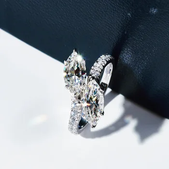 Vintage Marquise cut Lab diamant cz 925 sterling sølv Engagement Bryllup band Ringe til Kvinder, Brude Fest Fine Smykker Gave