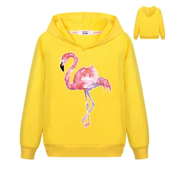 Pigerne Pink Flamingo Fugl Dyr Hætte Sweatshirt Med Lange Ærmer Elegante Bomuld Pullover Hættetrøjer Tegnefilm Studerende Træningsdragt