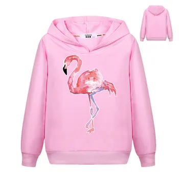 Pigerne Pink Flamingo Fugl Dyr Hætte Sweatshirt Med Lange Ærmer Elegante Bomuld Pullover Hættetrøjer Tegnefilm Studerende Træningsdragt