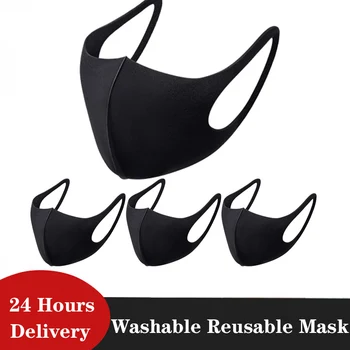 Sort Bomuld Munden Maske Genanvendelige Støvtæt Vaskbar ansigtsmaske Cykling Camp Mascarillas Vindtæt Voksen Unisex Munden-dæmpe