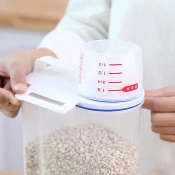 Bærbare låg med målebæger ris spand tank til opbevaring af mad tank med silikone ring ris opbevaring forseglet tank