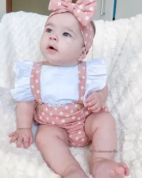 Spædbarn pige polka prikker flæsekanter ærmeløs body baby nyfødt pige krop passer bebe