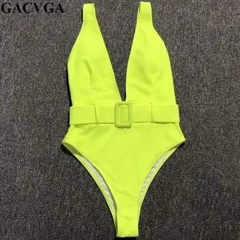 GACVGA 2019 Sexet Bikini Med Bælte og Høj Talje Svømmetur Kulør Ét Stykke Badedragt Kvinder Badetøj, Sommer, Strand og Badning Suit Biquini