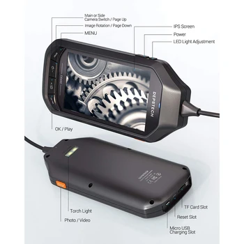 DEPSTECH DS450 4.5 i IPS-Skærm Digital Endoskop 2,0 MP Endoskop Inspektion Vandtæt videokamera 6 Justerbare LED-Lys