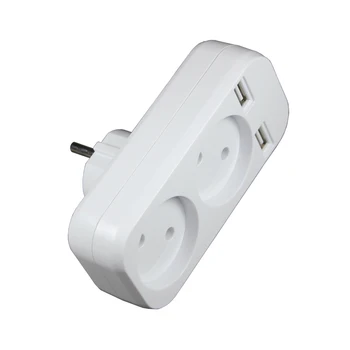 Usb-adapter 2 stik med dobbelt usb-port nye design Europæiske 5V 2A USB-extension-socket-Z5-01 Hvid farve