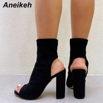 Aneikeh Sommer Mode af Høj Kvalitet Stretch ANKEL Sandaler Chelsea Støvler Kvinder, Slip-On Sexy Peep Toe Damer Sko Botines