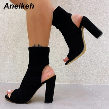 Aneikeh Sommer Mode af Høj Kvalitet Stretch ANKEL Sandaler Chelsea Støvler Kvinder, Slip-On Sexy Peep Toe Damer Sko Botines