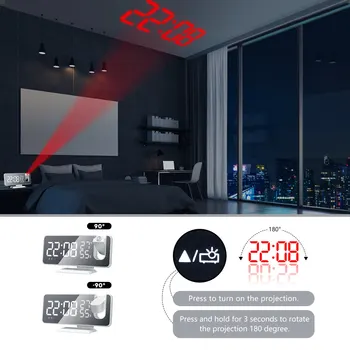 3 Farve LED Digital Radio med Vækkeur Projektion Med Temperatur Og Luftfugtighed Spejl Ur Multifunktionelle Sengen Tiden Vise
