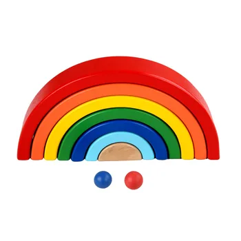 Træ-Rainbow byggesten Træ-Rainbow Arch Bridge Blok Montessori Børnehave Pædagogisk Legetøj for Børn