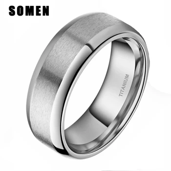 Enkel 8mm Mænds Børstet Classic Silver Farve Titanium Ring Mandlige Bryllup Bands Engagement Ring Polerede Kanter Ægteskab Smykker 16103