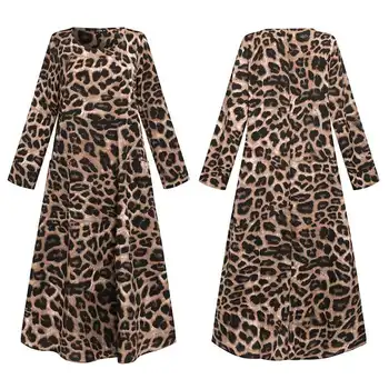 Foråret Long Maxi Dress Kvinder'Robe Lange Ærmer Leopard Print Sundress 2021 VONDA Boheme Ferie Kjole Afslappet Vestidos Plus Størrelse
