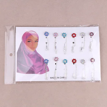 2019 crystal hijab pins sikkerhed 12PCS Rhinestone Blomst-Broche Revers Bryllup Boutonniere Islamiske Hijab Hoved Tørklæde Pin-kode