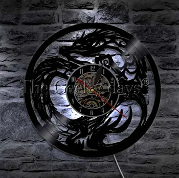 Dungeon Master Dragon LED-Belysning Væg Kunst, Tribal Tatoveringer Væg Kunst Teenager Værelse Indretning vinylplade Ur Dekorativt Ur
