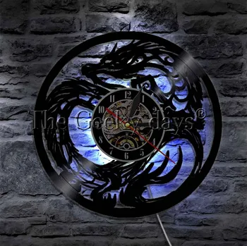 Dungeon Master Dragon LED-Belysning Væg Kunst, Tribal Tatoveringer Væg Kunst Teenager Værelse Indretning vinylplade Ur Dekorativt Ur