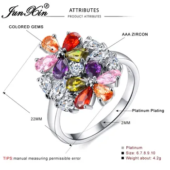 Luksus Stor Regnbue Flower Ring Boho Kvindelige Part Ring Løfte Forlovelsesringe For Kvinder Bryllup Band Mode Smykker