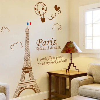 Møbler Klistermærker Berømte Bygninger Vinyl Klistermærker Vægmaleri Paris Silhuet Frankrig Home Decor Wall Stickers til Garderobe og Dør