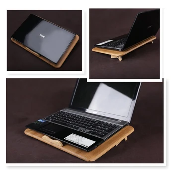 14 15.6 17 tommer Laptop Bambus Træ Køligere Base Heatsink Beslag med Dobbelt Fan Cooling Pad til Macbook Air, Pro Dell HP