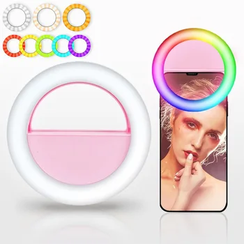 Clip-on RGB Mobiltelefon Selfie Ring Lys LED Multi-farve Fotografering Ring Lampe Makeup Ringlight til Telefonen, Tablet Youtube Video