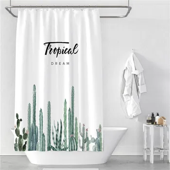 Kaktus badeforhæng Vandtæt Meldug Polyester Fortykket Toilet Partition Gardin Badeværelse Gardin med Kroge Home Decor