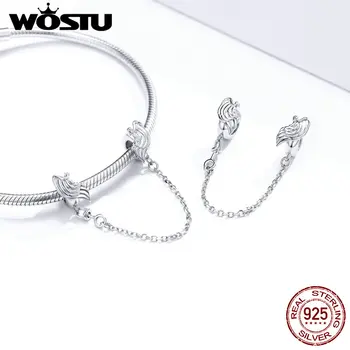 WOSTU Passer Oprindelige Charme Armbånd af 925 Sterling Sølv CZ Sikkerhed Chain Heart Charm Perle DIY Smykker at Gøre Berloque
