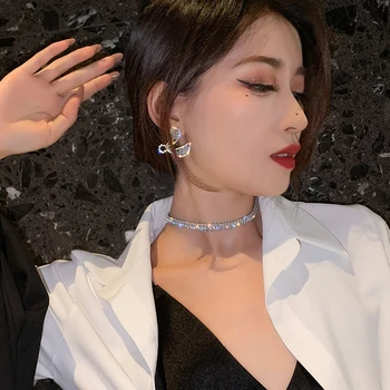 Koreansk hot salg af fashion smykker, kobber indlagt zircon, luksus skinnende halskæde sexede damer part halskæde